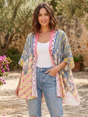 Tolani Polly Blue Paisley Open Front Short Kimono - Size M - New with Tags